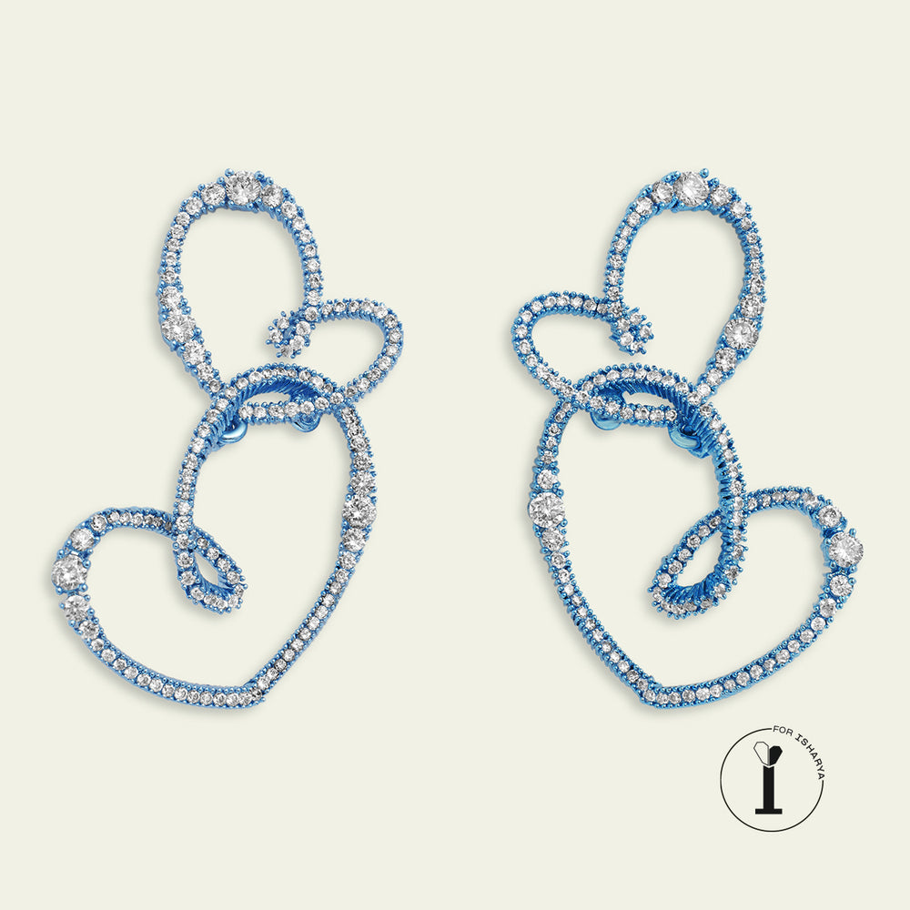 Blue Double Heart Earrings