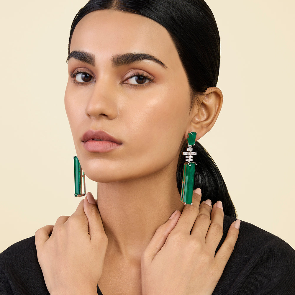 Doublet Dark Emerald Dangler Earrings