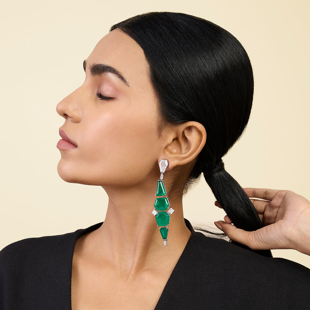 Quadruple Emerald Dangler Earrings