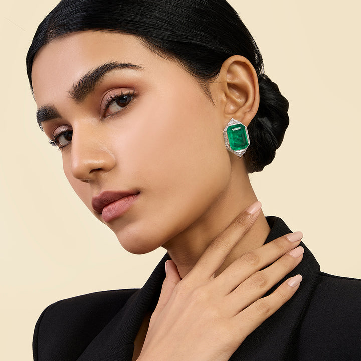 Double Emerald Statement Studs