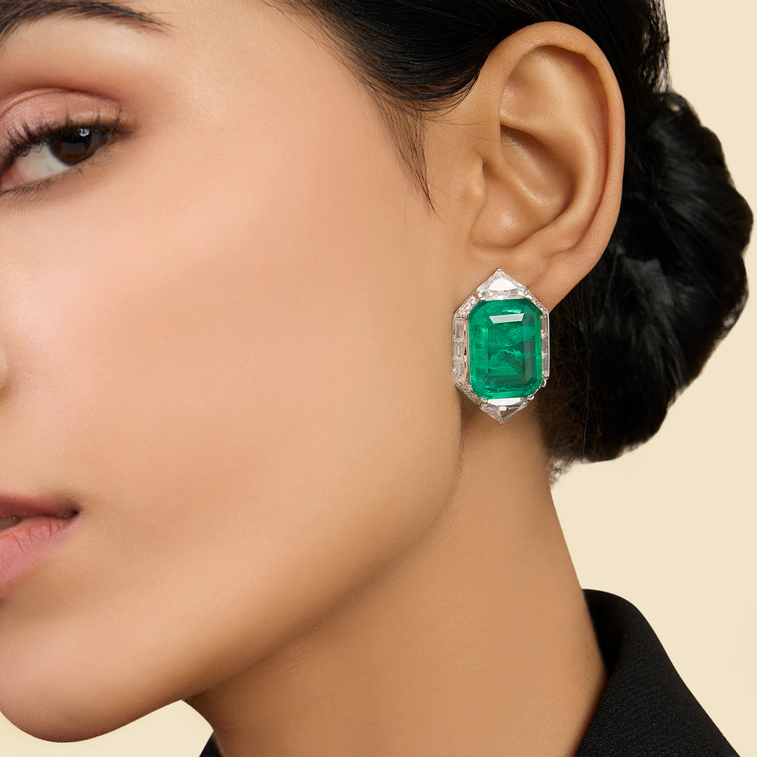 Double Emerald Statement Studs