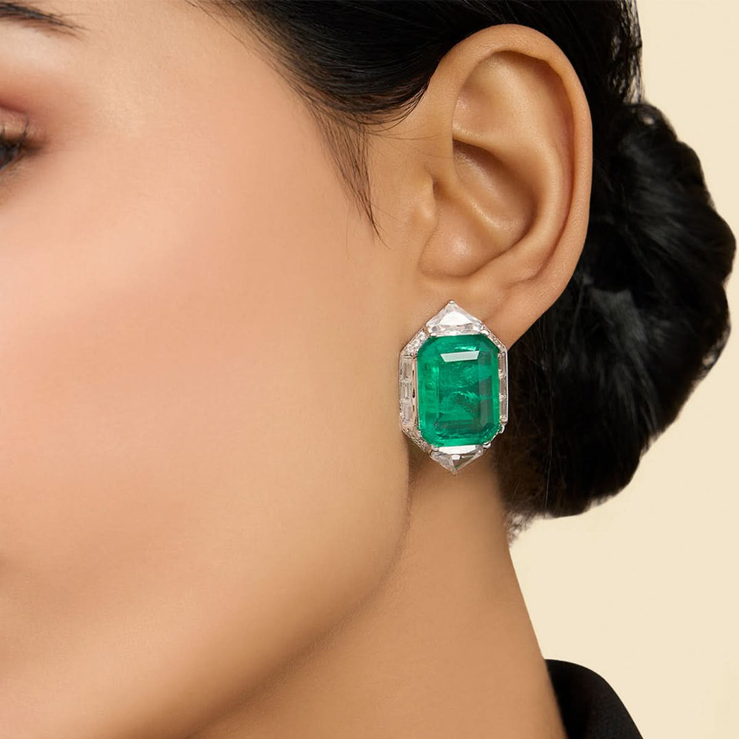 Double Emerald Statement Studs
