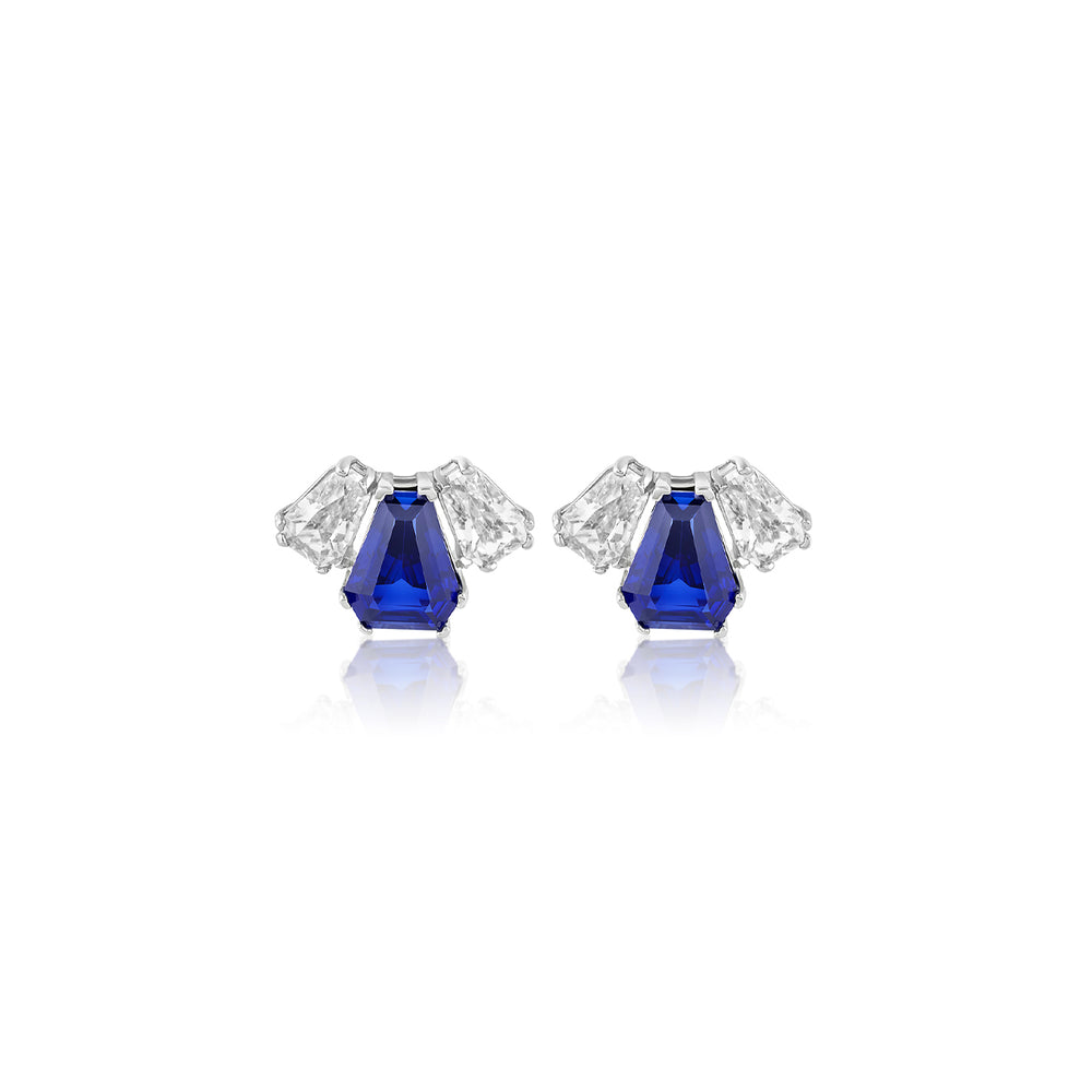 Triple Stone Blue Corumdum Studs