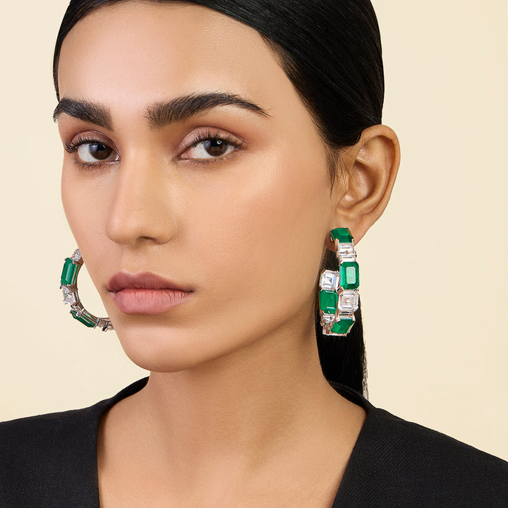 Dark Emerald Baguette Hoops