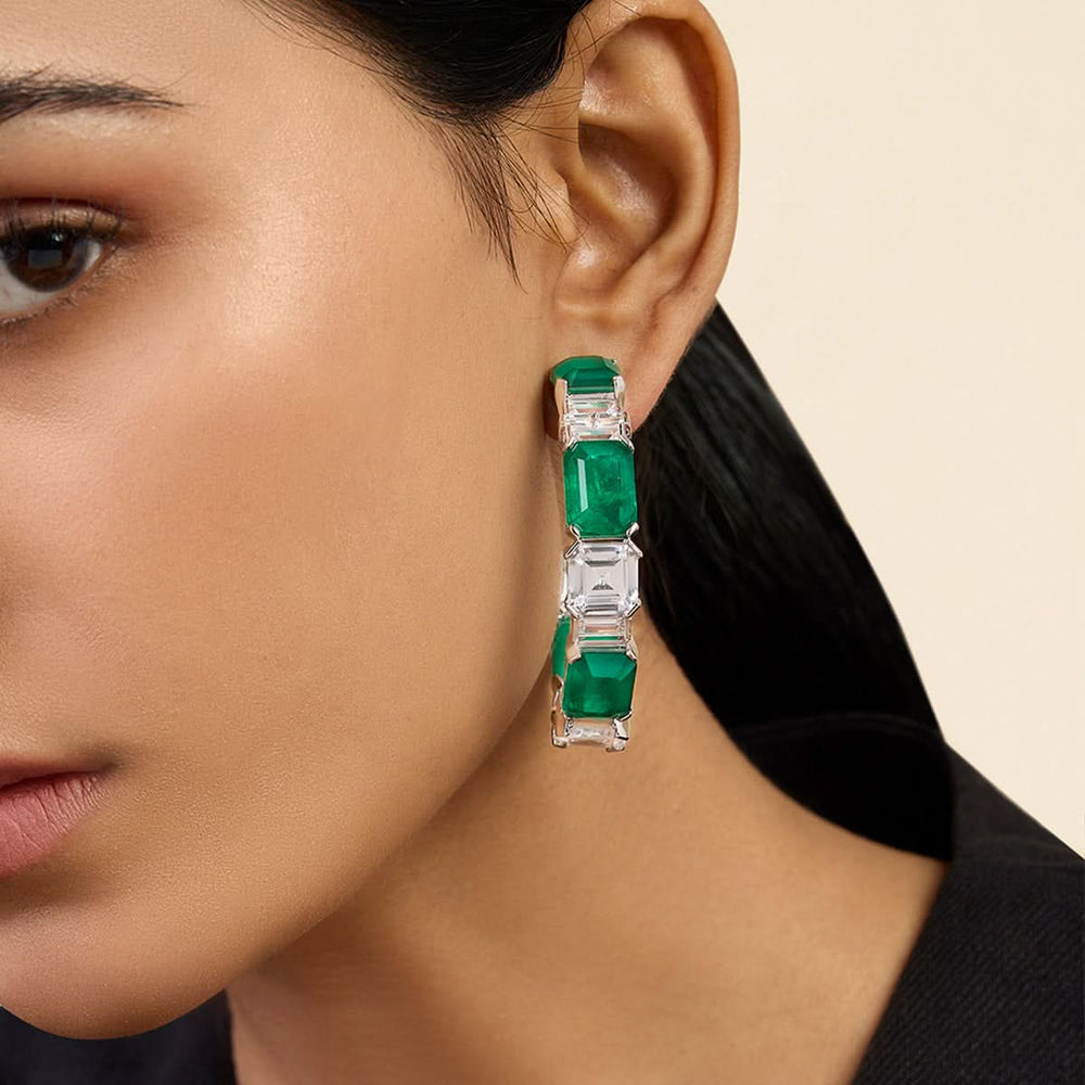 Dark Emerald Baguette Hoops