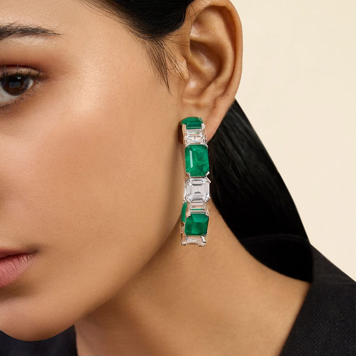 Dark Emerald Baguette Hoops