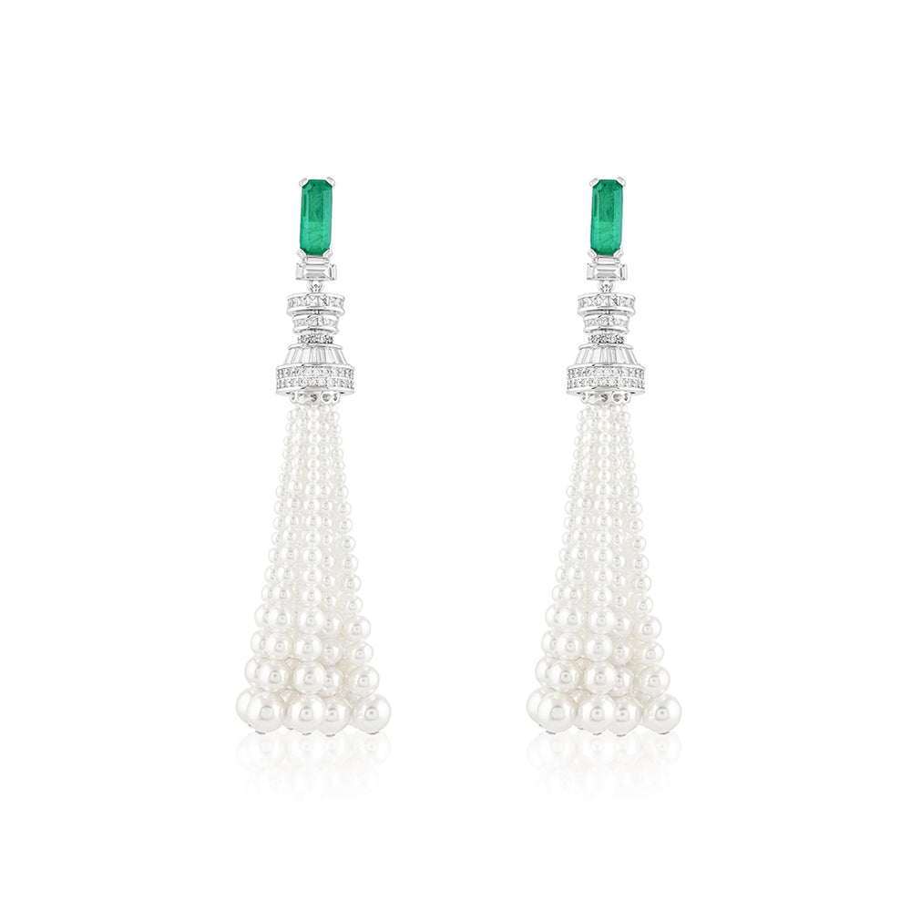 Pearls & Emeralds Tassel Earrings