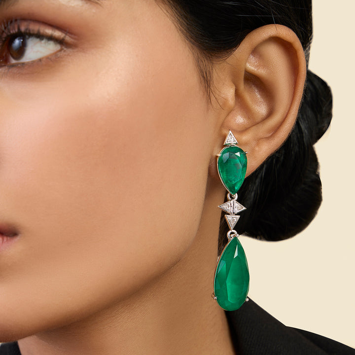 Pear Cut Emerald Drop Earrings