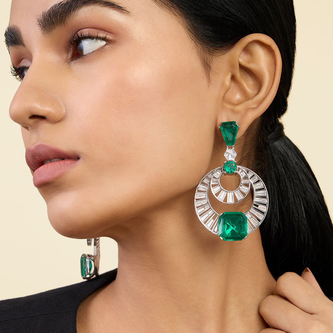 Doublet Emerald Moon Bali Earrings