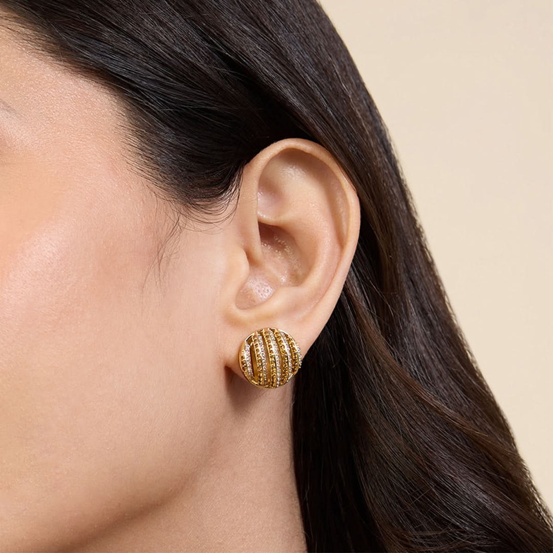 Orange Bling Button Studs