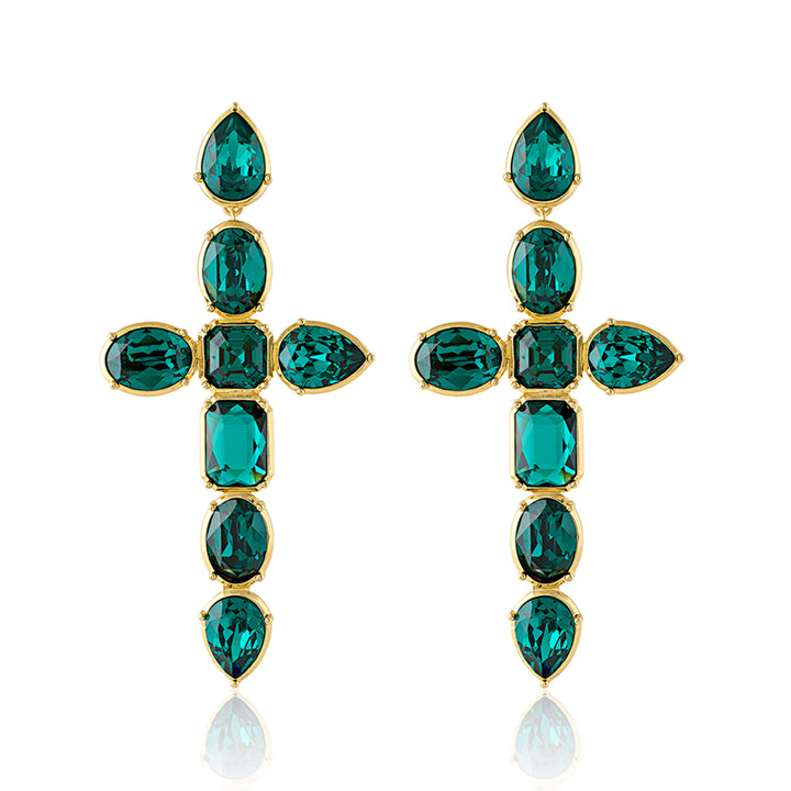 Banger Green Crystal Cross Earrings