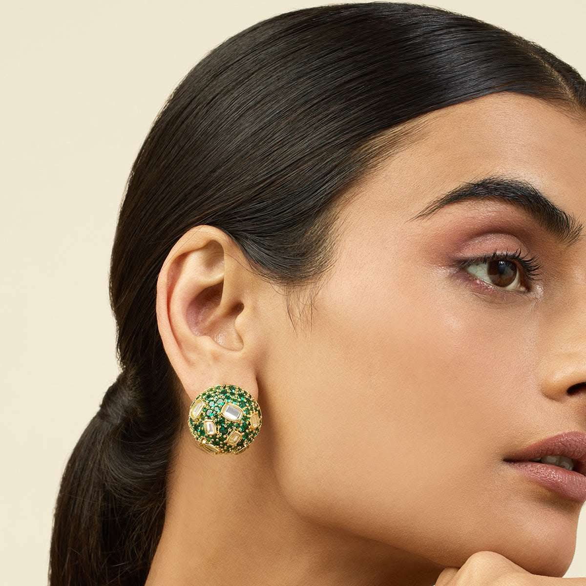 Crystal Ball Green Party Studs