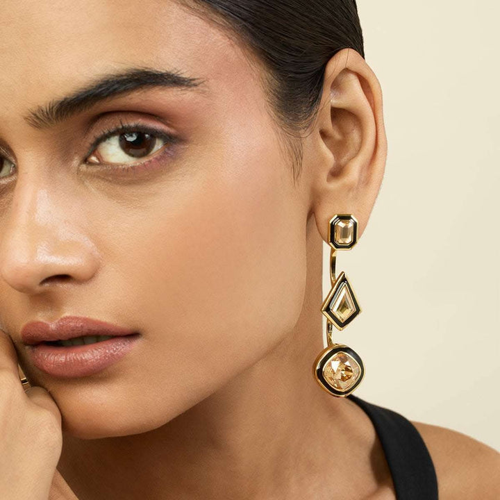 Chitrangada Singh Yellow Crystal Front Back Earrings