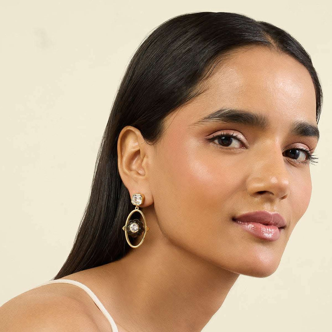 Noir Flora Dangler Earrings