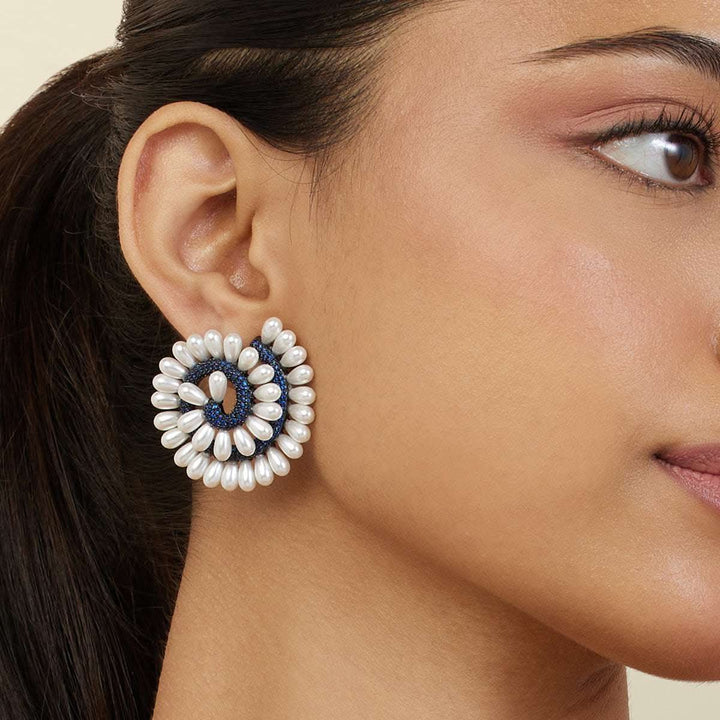 Azure Pearl Stud Earrings