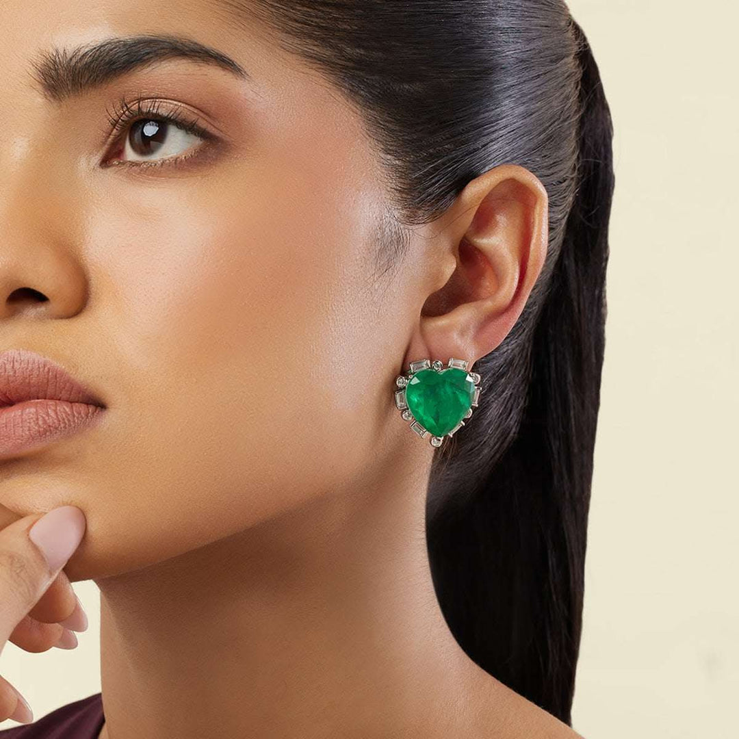 Emerald Radiance Heart Studs