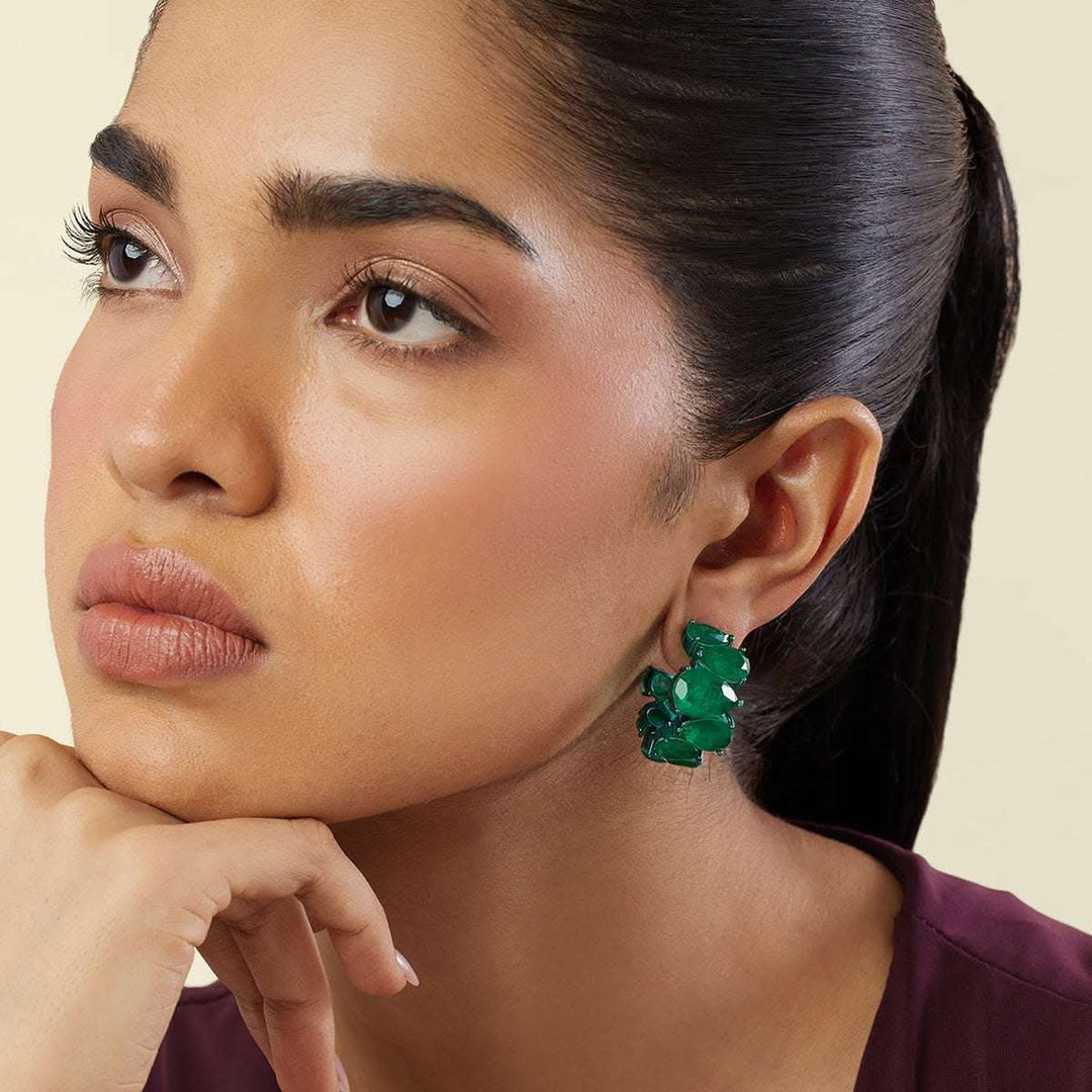 Emerald Glow Statement Hoops