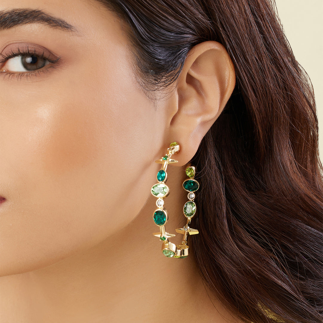 Green Gem Drop Hoops