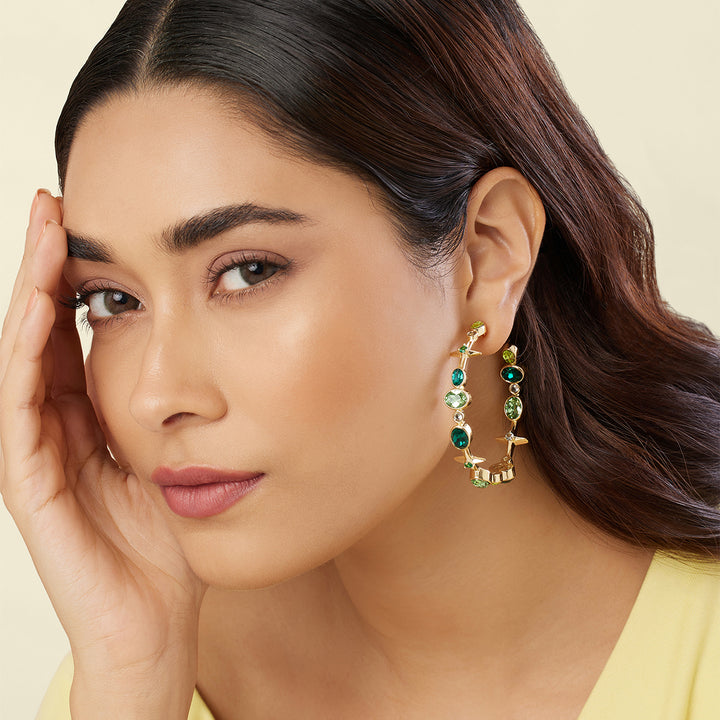 Green Gem Drop Hoops