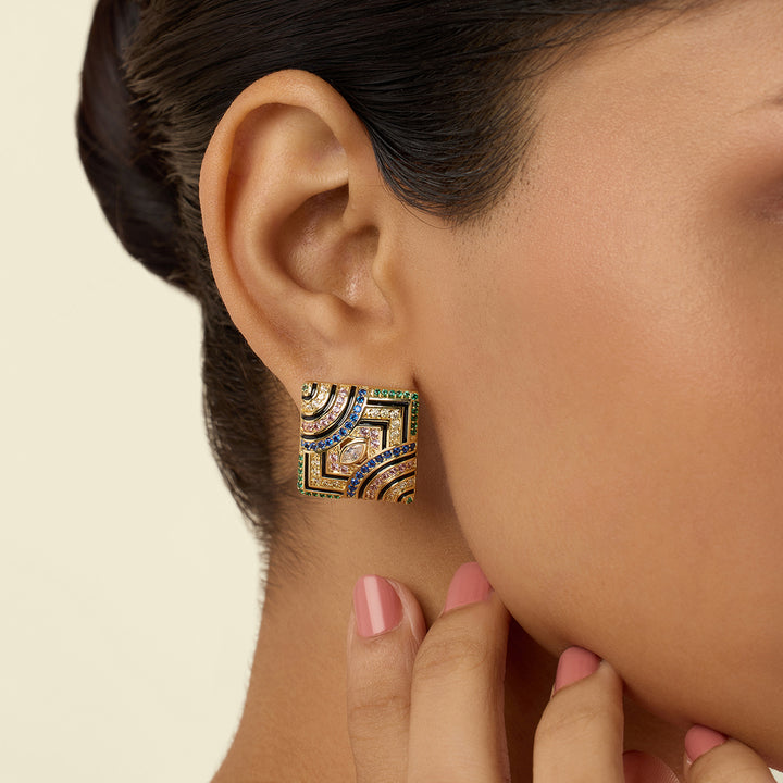 Delyra Square Studs In 18Kt Gold Plated