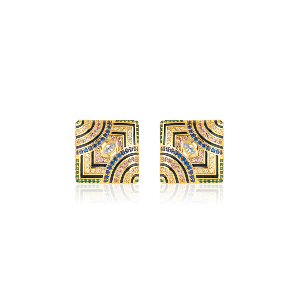Delyra Square Studs In 18Kt Gold Plated