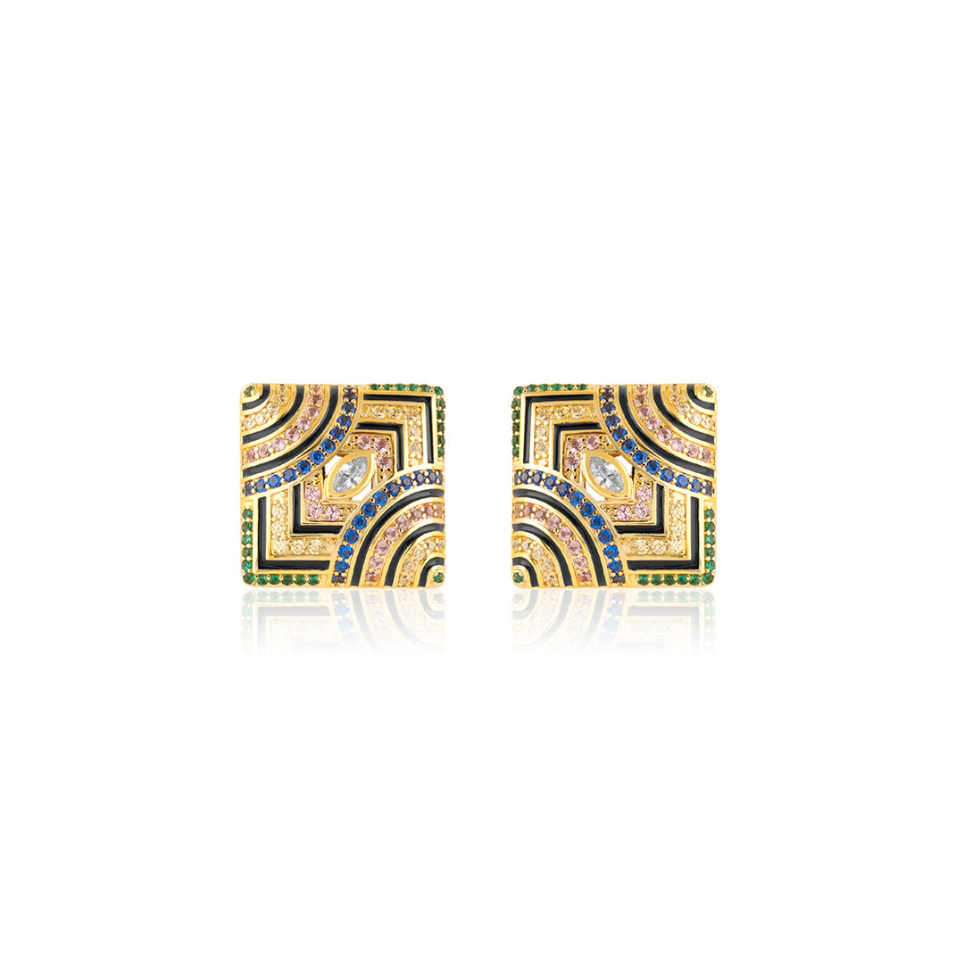 Delyra Square Studs In 18Kt Gold Plated