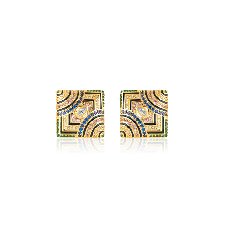 Delyra Square Studs In 18Kt Gold Plated