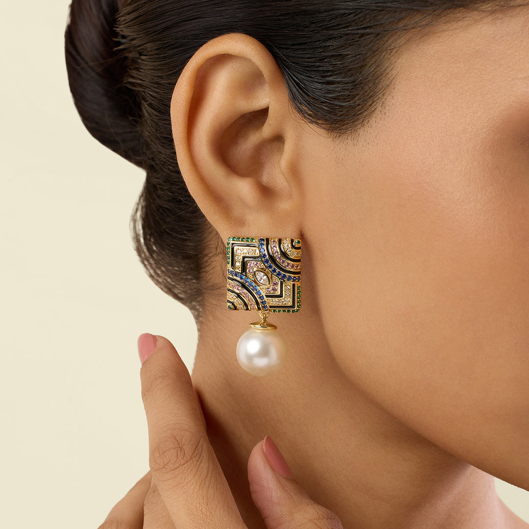 Remedios Pearl Danglers In 18Kt Gold Plated