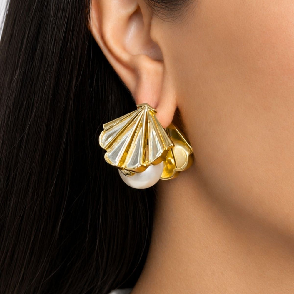 Feni Pearl Mirror Hoops