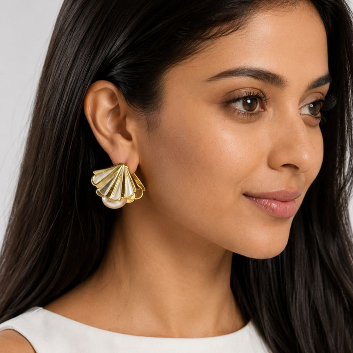 Feni Pearl Mirror Hoops