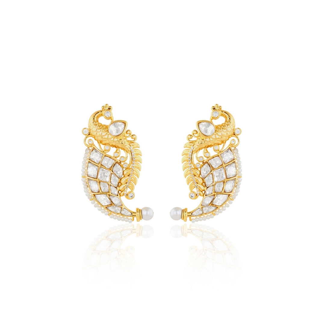 Polki Peacock Dagger Pearl Earrings