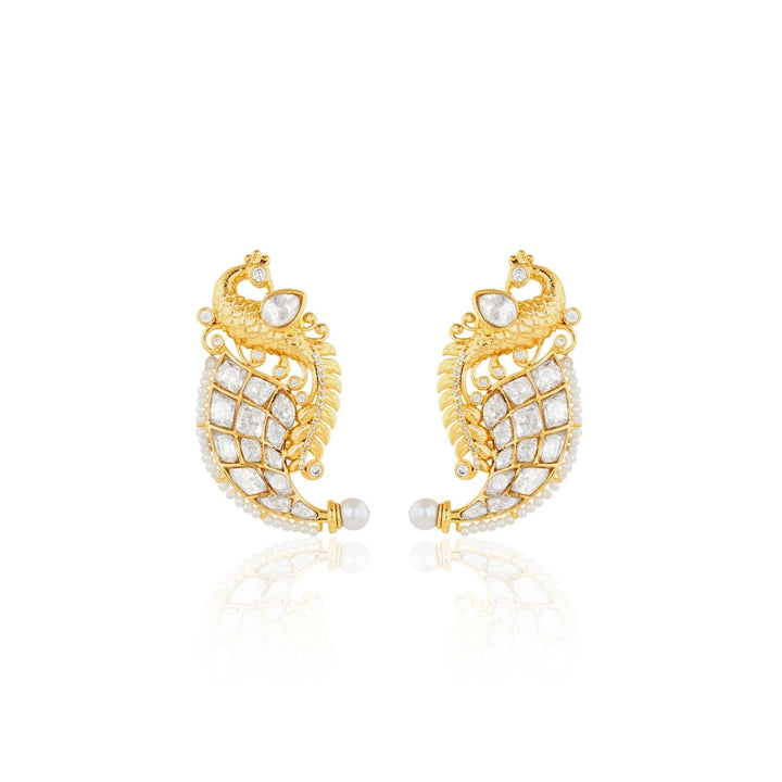 Polki Peacock Dagger Pearl Earrings