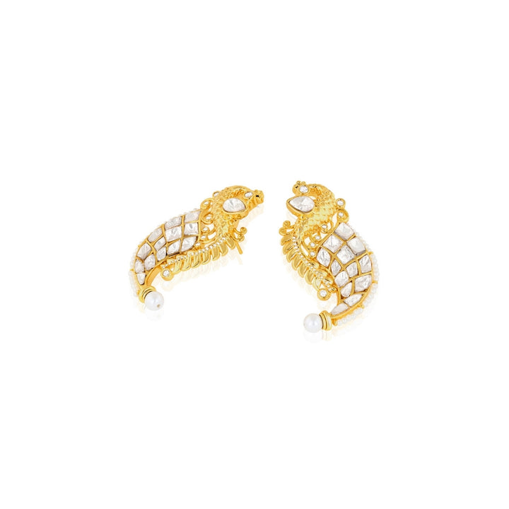 Polki Peacock Dagger Pearl Earrings