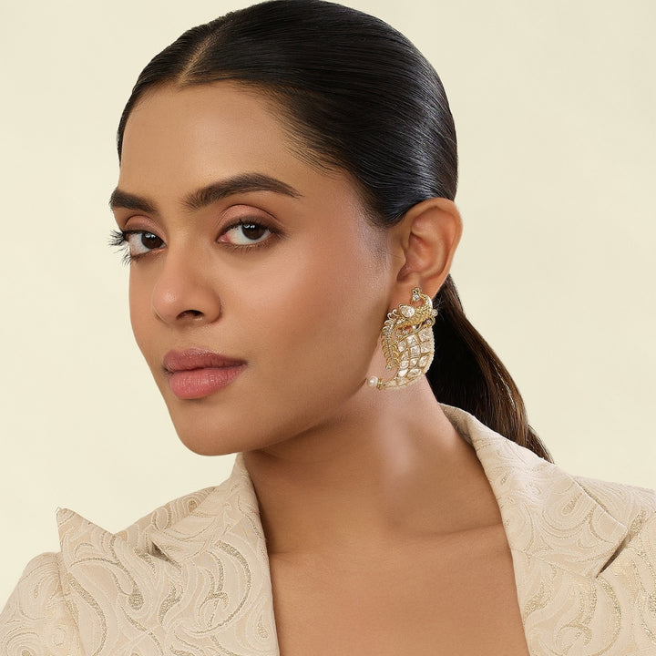 Polki Peacock Dagger Pearl Earrings