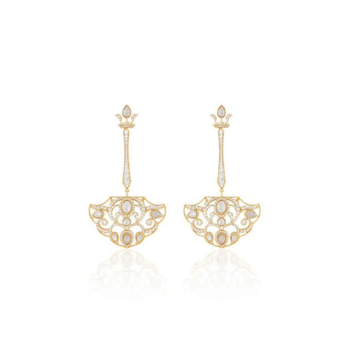 Polki Crown Fan Long Earrings