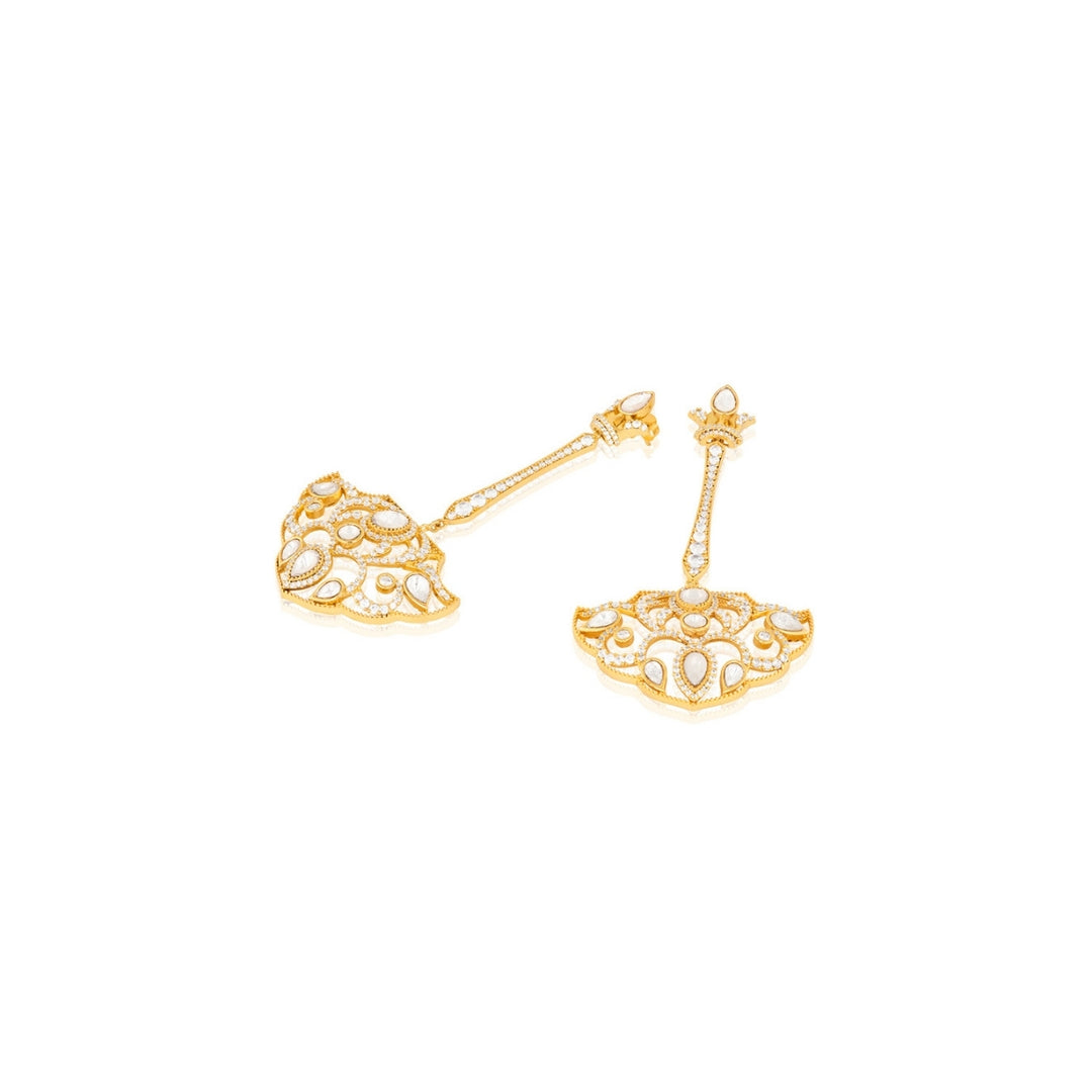Polki Crown Fan Long Earrings