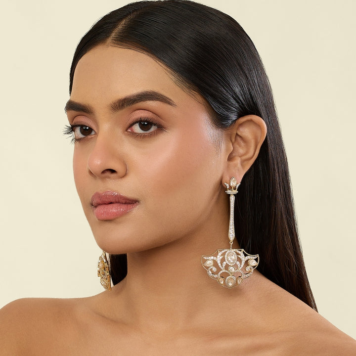 Polki Crown Fan Long Earrings