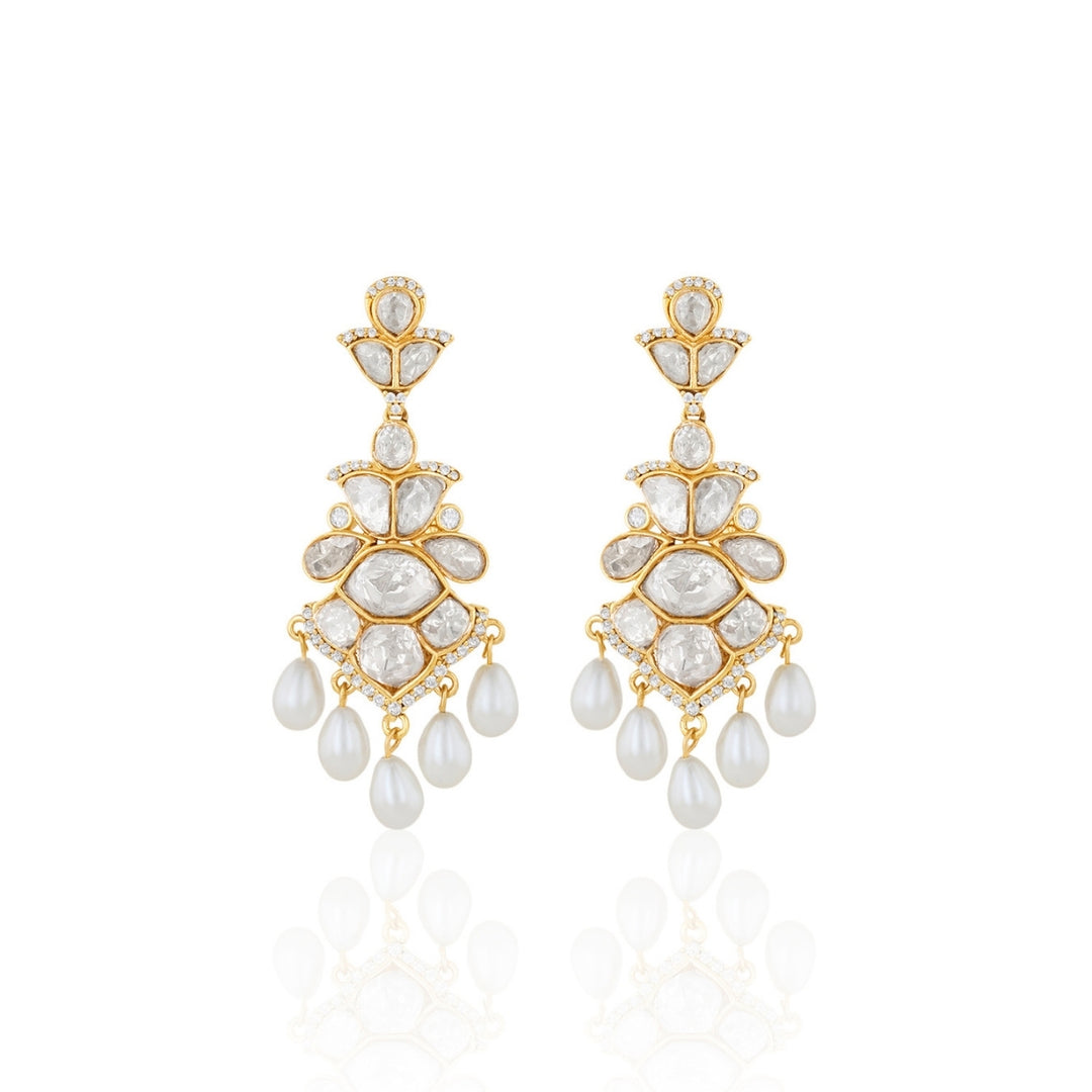 Polki Cascade Pearl Long Earrings