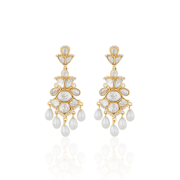 Polki Cascade Pearl Long Earrings
