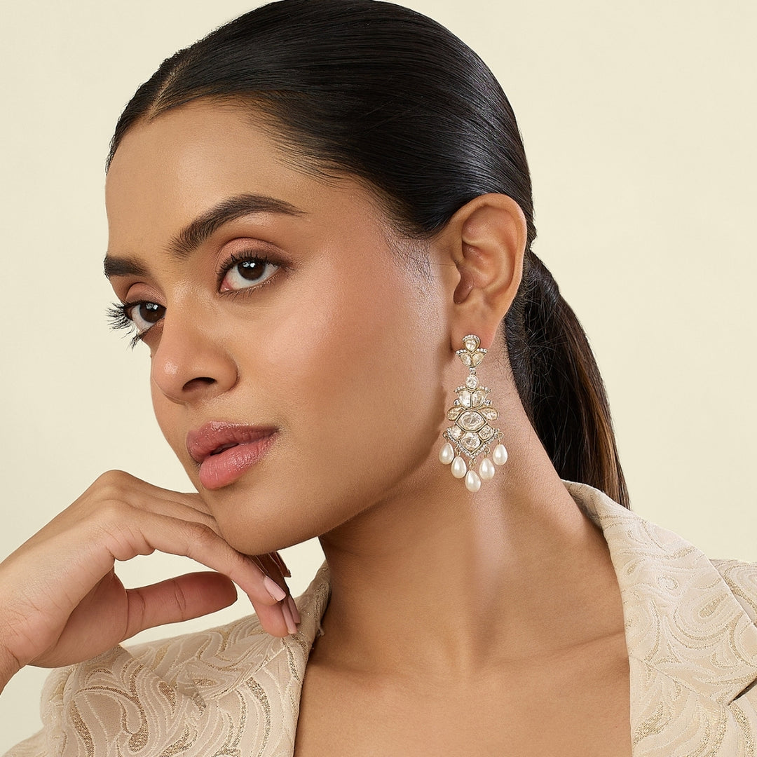 Polki Cascade Pearl Long Earrings