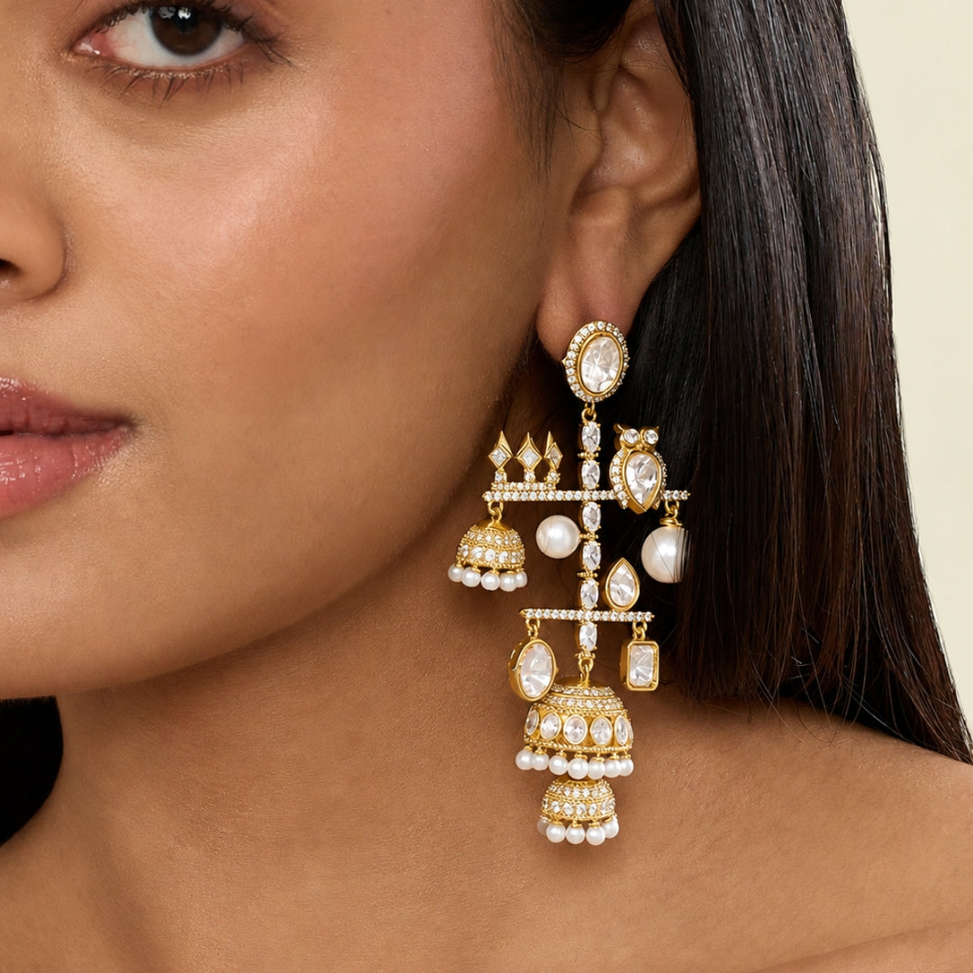 Polki Queen of the Enchanted Forest Pearl  Earrings