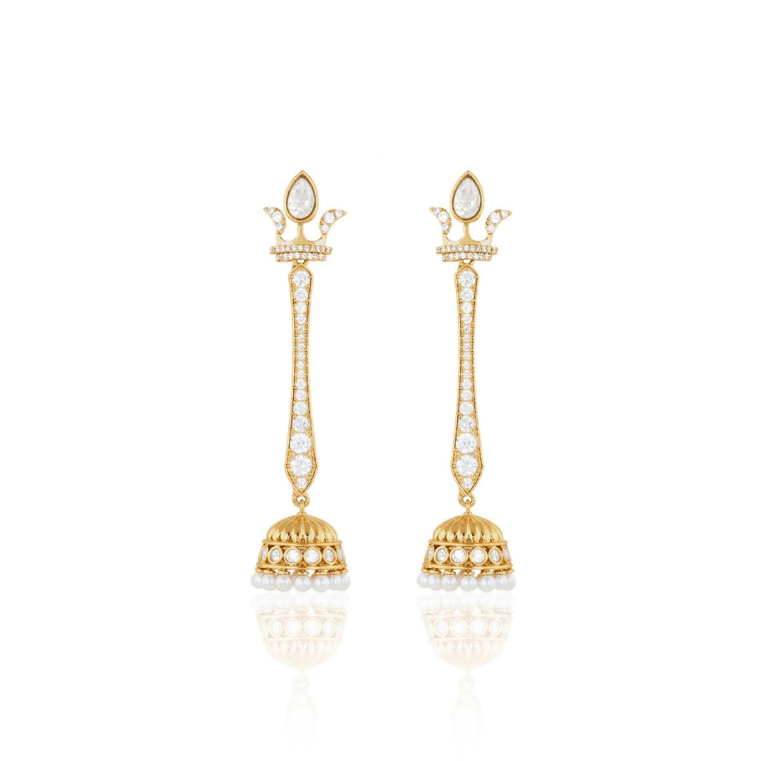 Polki Maharani Crest Long Pearl Earrings