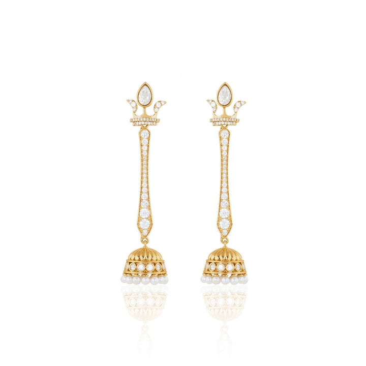 Polki Maharani Crest Long Pearl Earrings