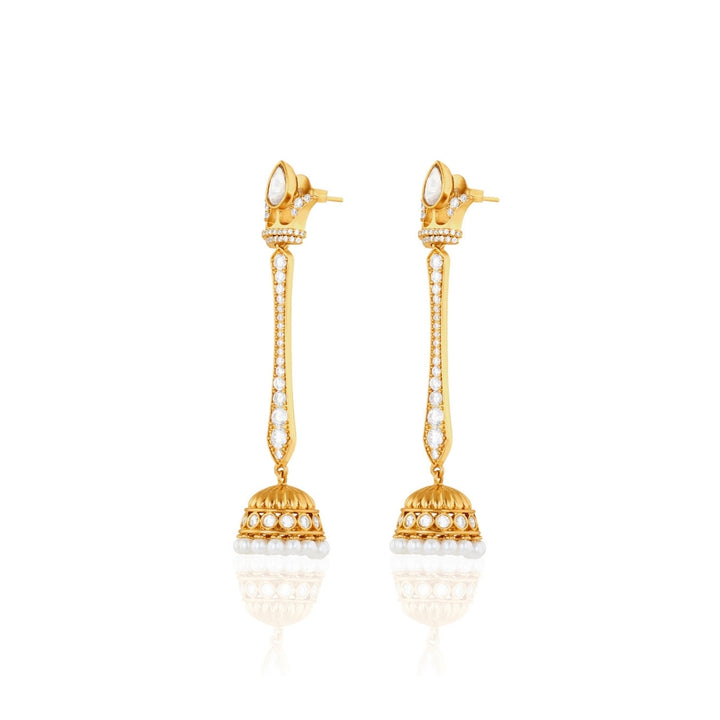 Polki Maharani Crest Long Pearl Earrings