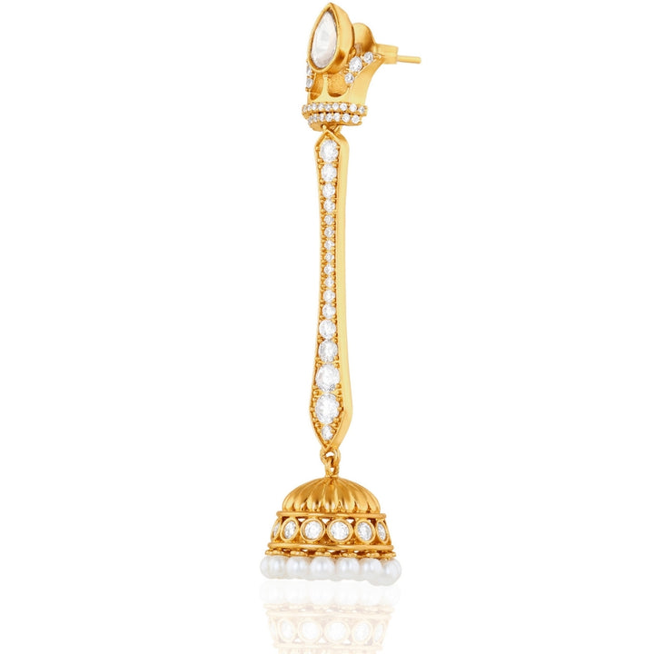 Polki Maharani Crest Long Pearl Earrings