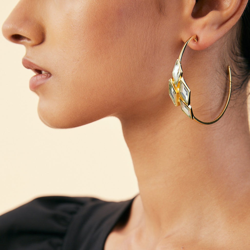 Demi Goddess Rhombus Mirror Hoop Earrings