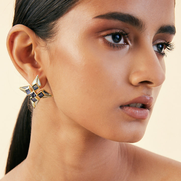 Demi Goddess Mirror and Mother of Pearl Stud Earrings