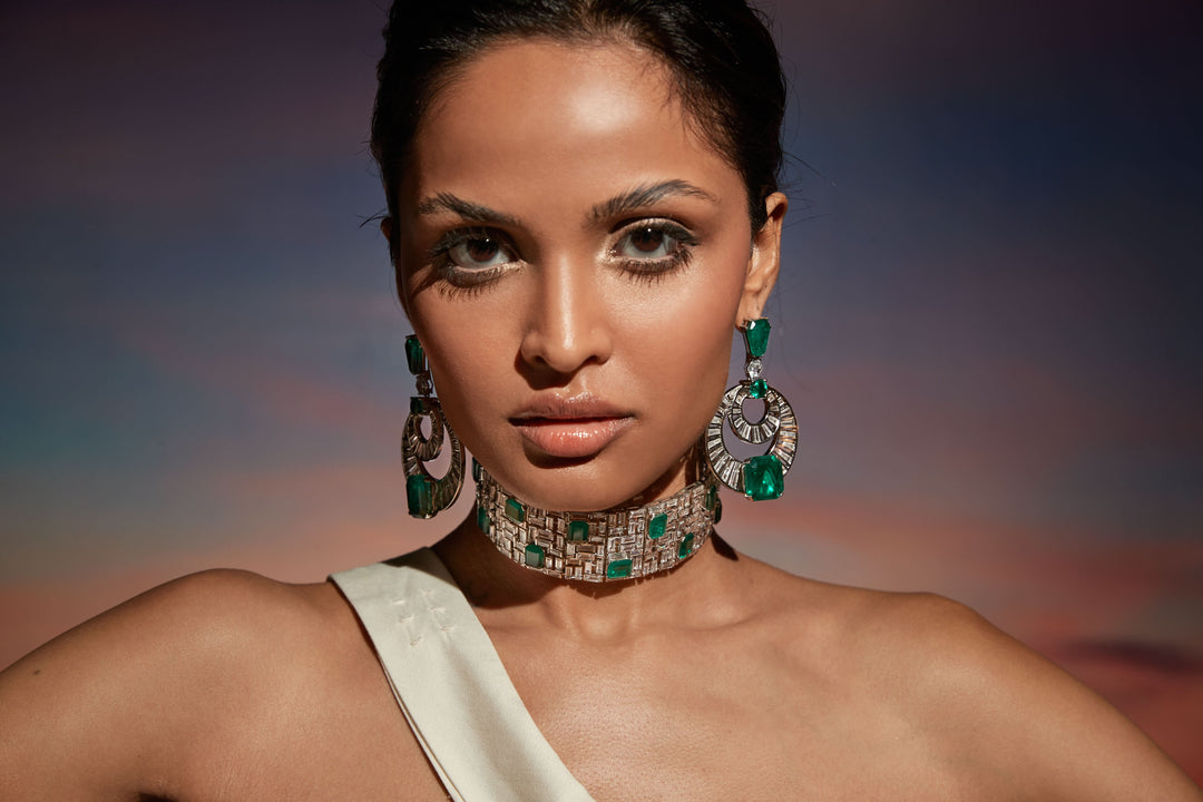 Doublet Emerald Moon Bali Earrings