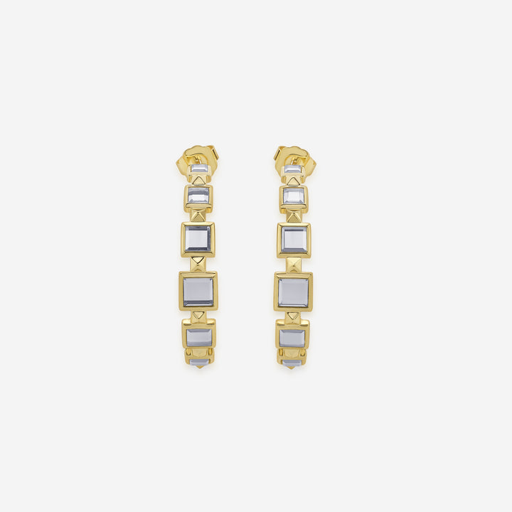 Limelight Mirror & Metal Pyramid Hoop Earrings