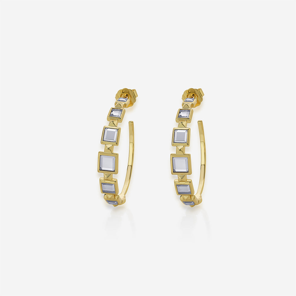 Limelight Mirror & Metal Pyramid Hoop Earrings